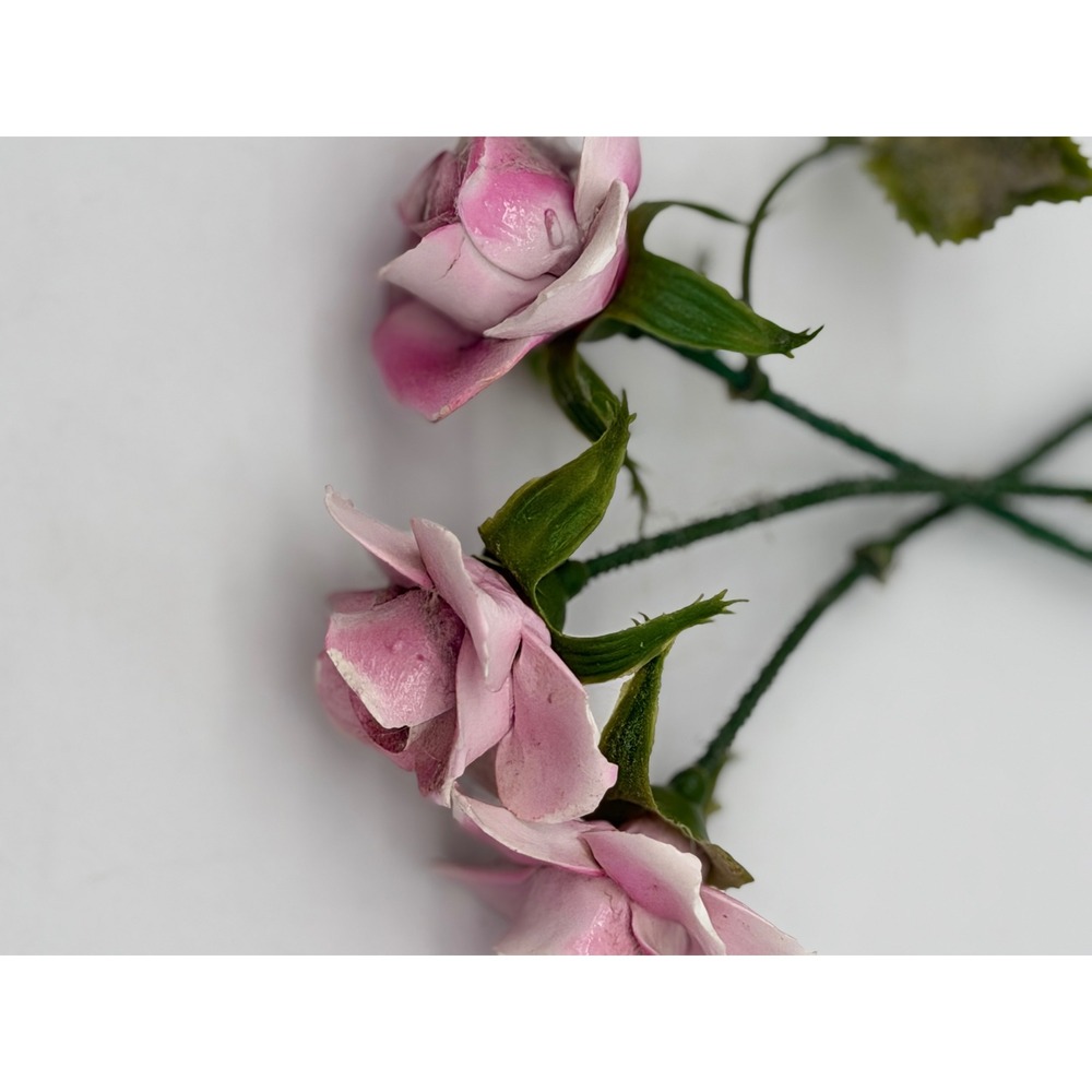 Vintage Style Pink Shabby Chic Artificial Rose Stems Set of 3 Faux Flowers